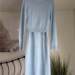 SHEIN Light Blue Long Sleeve Sweater Set with Skirt